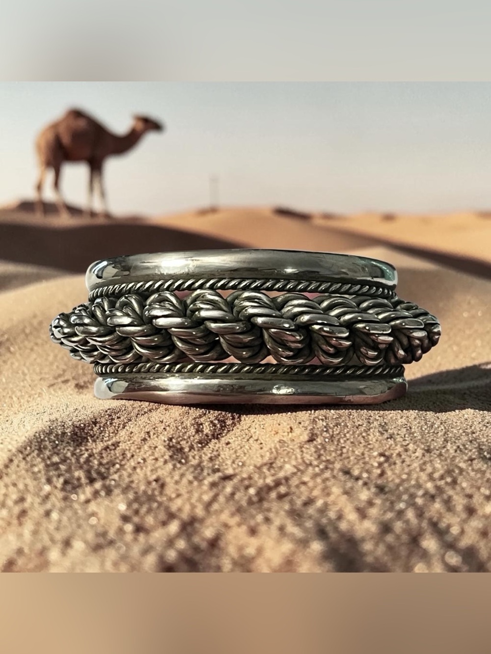 VTG Heavy Solid Silver Egyptian Tribal Cuff Bracelet Bedouin Boho Statement